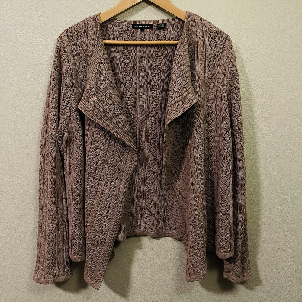 Jeanne Pierre Open Knit Cotton Cardigan Brown Cottagecore Granny Size L